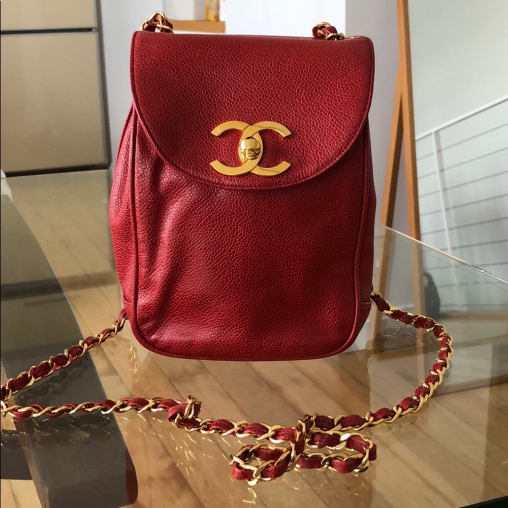 SOLD RARE Vintage Red Caviar Messenger Bag Gold HW
